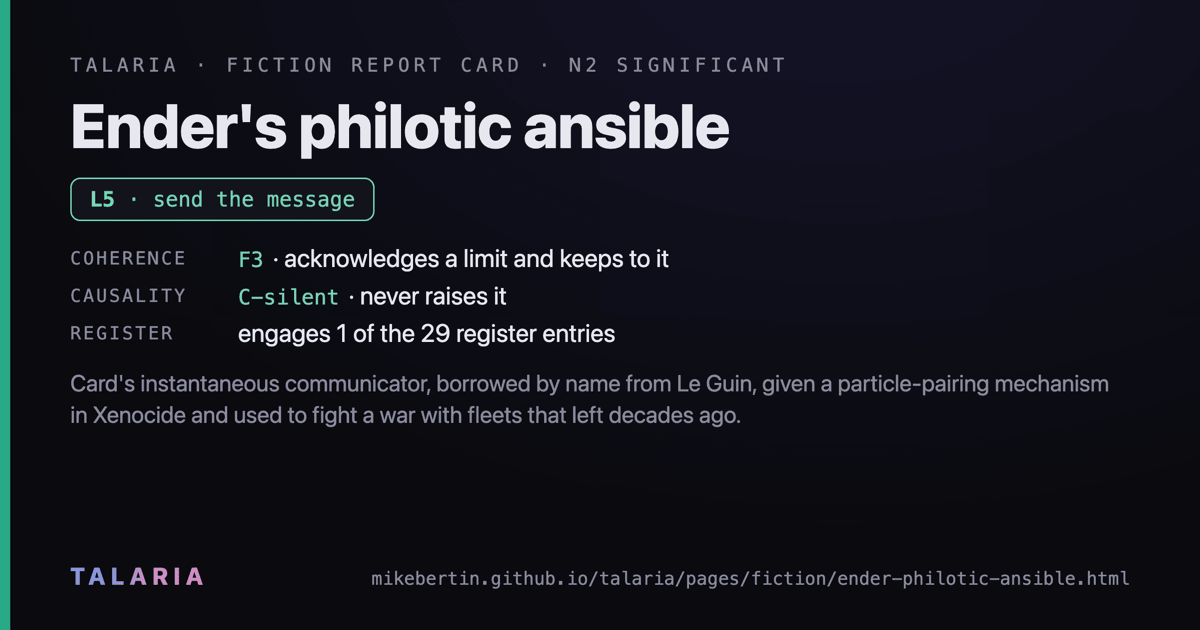 Report card: Ender's philotic ansible