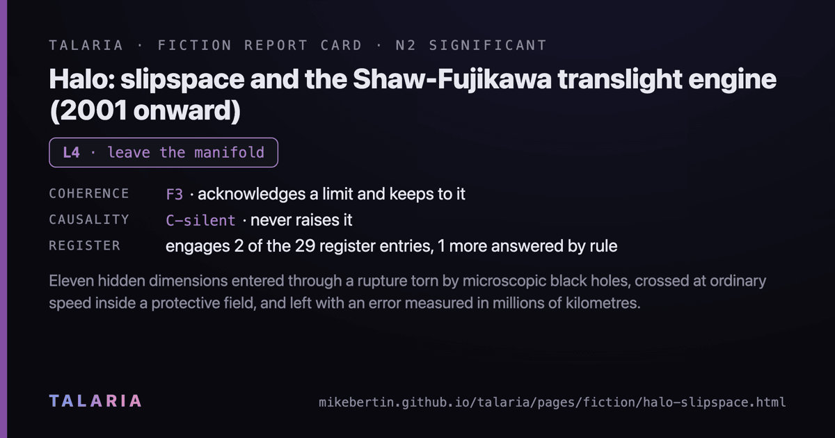 Report card: Halo: slipspace and the Shaw-Fujikawa translight engine (2001 onward)