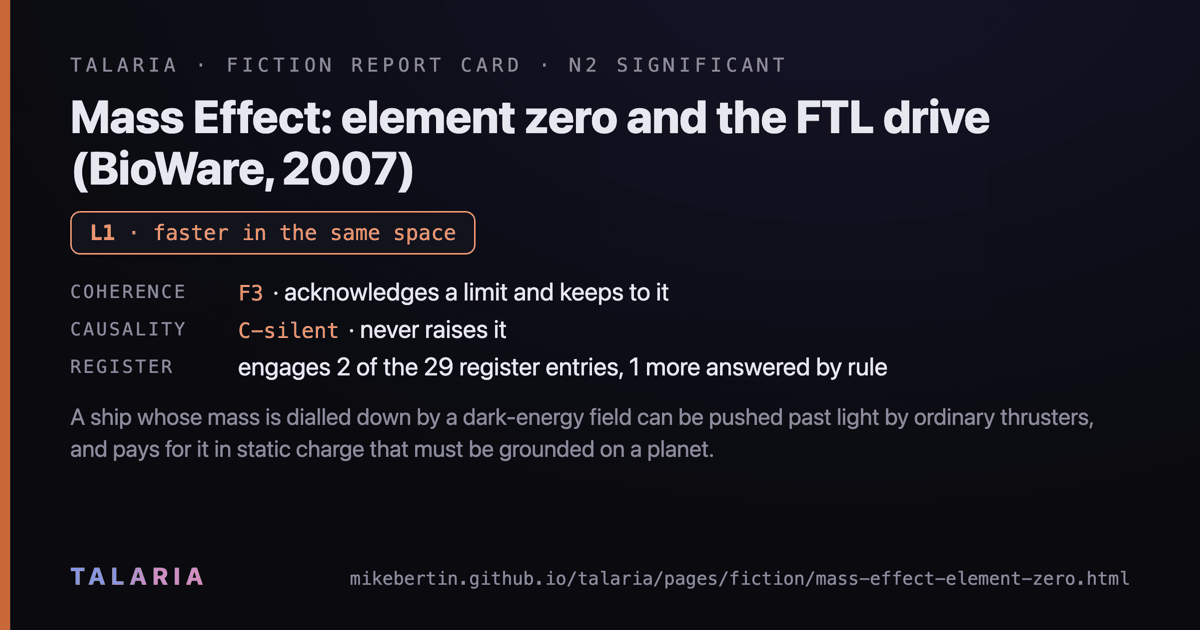 Report card: Mass Effect: element zero and the FTL drive (BioWare, 2007)