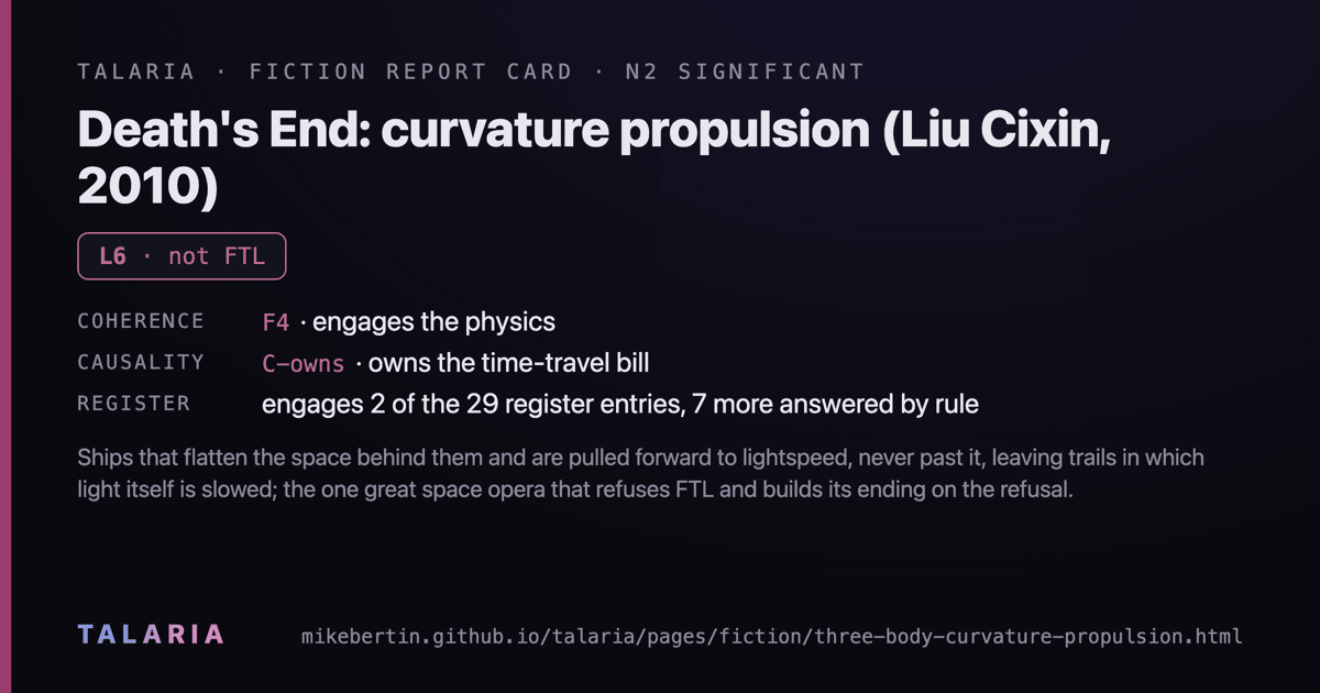 Report card: Death's End: curvature propulsion (Liu Cixin, 2010)